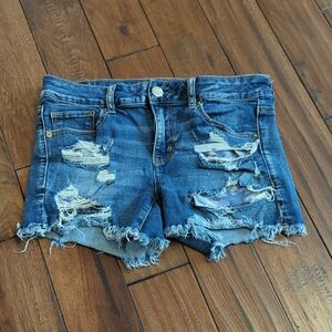 American Eagle Outfitters Ripped Blue Jean  Midi Shorts Size 10